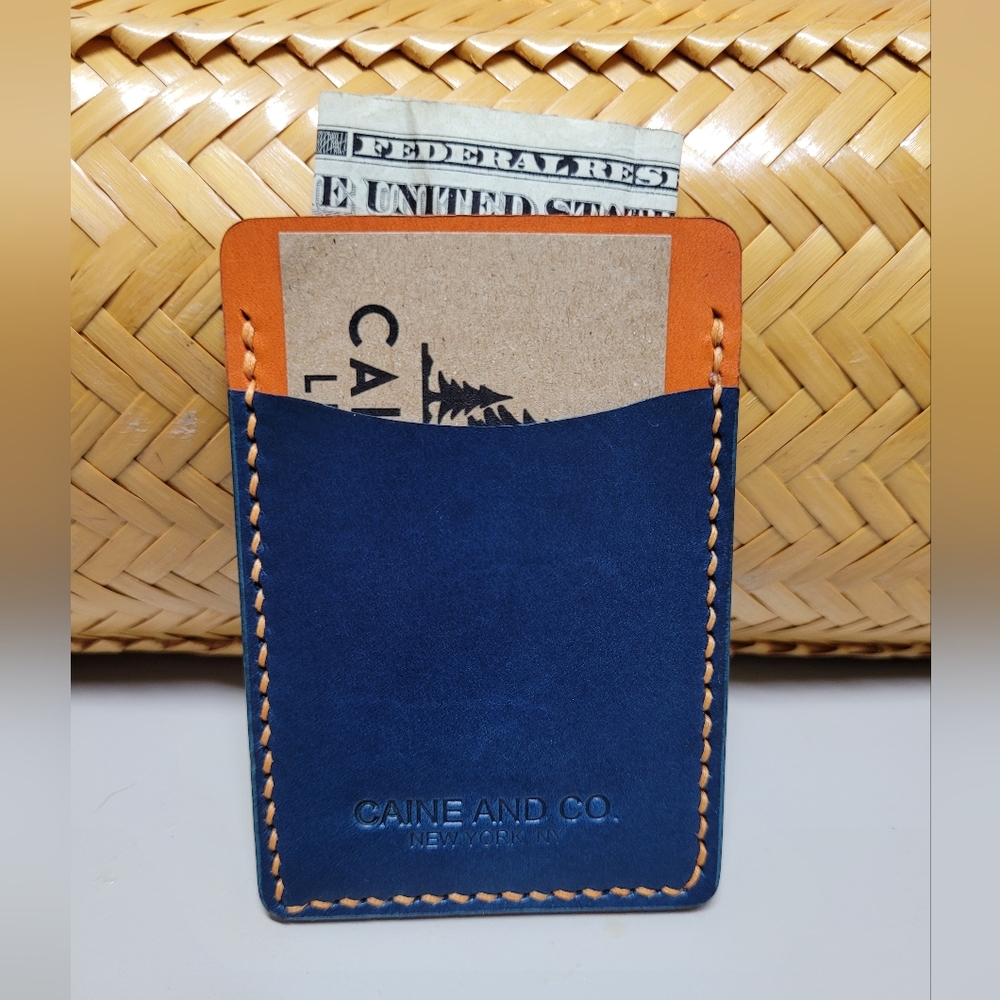 Caine And Co. Minimalist Blue and Orange Leather Card and Money Wallet